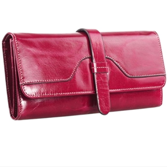 lh sairerlong red leather trifold wallet contrast wallet - Picture 1 of 6